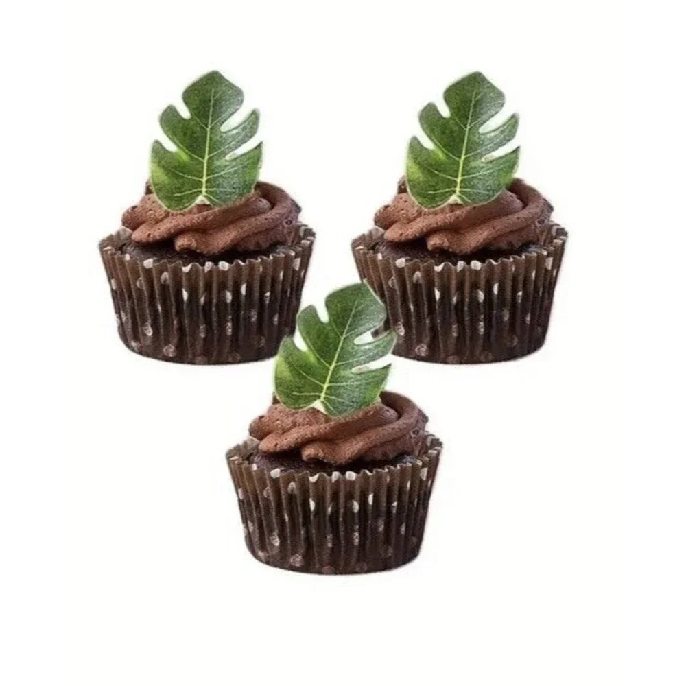 20 Pcs Edible Tropical Turtle Leaves Cupcake Toppers Palm Leaf Cake Decorations